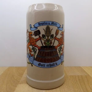 HOPFEN U. MALZ, STONEWARE BEER STEIN 1L LARGE - Picture 1 of 7