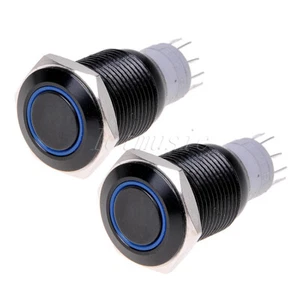2pcs Angel Eye Black Led 16mm hole 12V MetalLatching Switch-BLUE - Picture 1 of 4