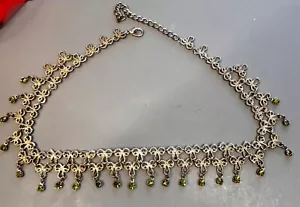 Art Nouveau Gold Toned Links With Peridot Stones Necklace/Choker 18 Inches - Picture 1 of 7