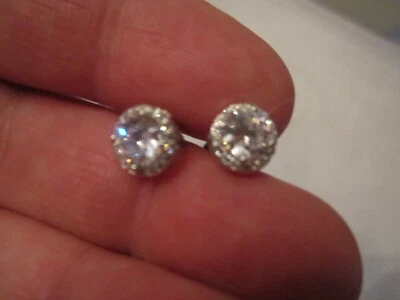 STERLING SILVER EARRINGS WITH ROUND CZ SURROUNDED BY MORE CZ'S - SC-7 - Image 1 of 4