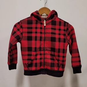 Lands End Kids Size 4 Red Black Buffalo Check Fleece Lined Zip Up Hoodie Pockets - Picture 1 of 6