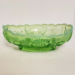 Vintage Green Opalescent Jewel and Fan Jefferson Glass Dish gorgeous - Picture 1 of 4