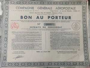 Ancien Titre Action : Compagnie Générale Aéropostale Bon Au Porteur, 1935 - Foto 1 di 2