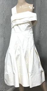 Donna Karan Vintage elfenbeinfarben asymmetrisch Schulter Träger Cocktail Midikleid US 4 - Bild 1 von 8