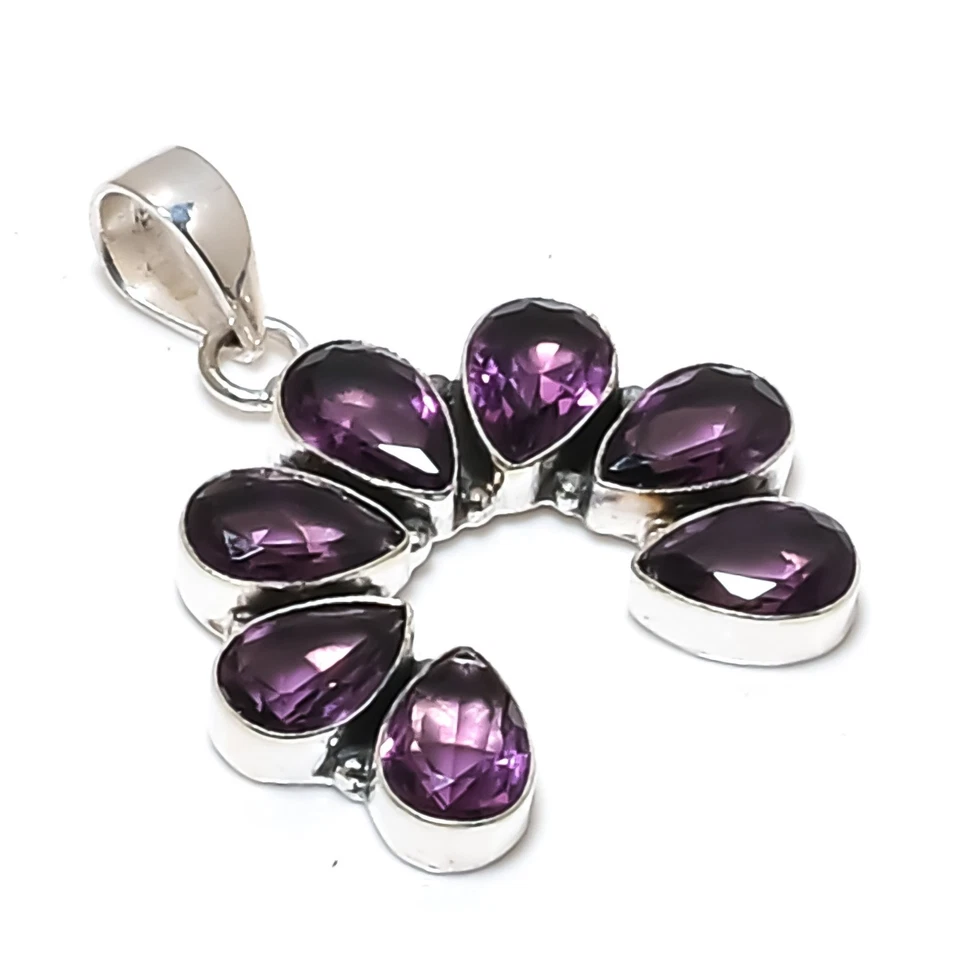 Colgante de joyería de plata de acero 925 hecho a mano con piedras preciosas de amatista para el Día de los Caídos Foto 1 de 4