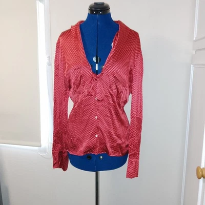 Blusa Top Mujer Laura Ashley Roja Lunares Seda Talla 16 Botones, Hermosa Foto 1 de 4