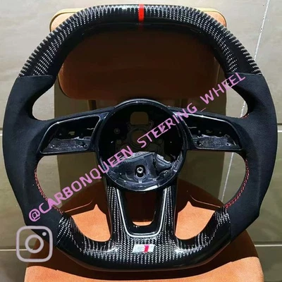 AUDI A3A4/RS3RS5 Steering Wheel 17-21YEARS W/REAL CABRON FIBER/FLAT TOP/RED LINE — 第 1/4 张图片