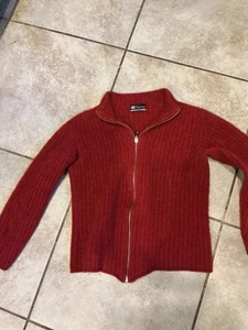 Purely Merino Possum Wool Ribbed Tan Womens Red L Full Zip Up Cardigan - Picture 1 of 4