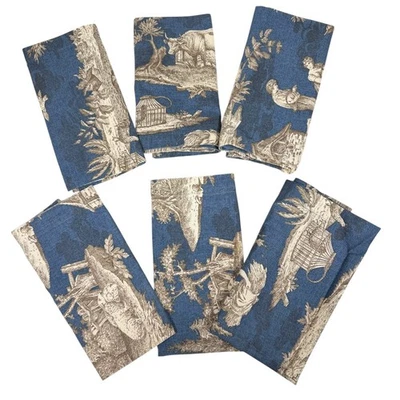 William Sonoma toile de Jouy Blue Autumn Country Tablecloth Napkins Set Of 6 - Image 1 of 4