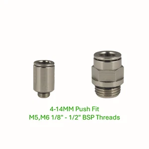 Male Studs Push In Fit Pneumatic Fittings for Air Hose Tube 4 6 8 10 12 14 mm - Picture 1 of 4
