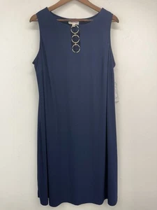 Ivy Road size 1X Women’s Navy Blue Sleeveless Gold Ring Shift Dress NWT - Picture 1 of 7