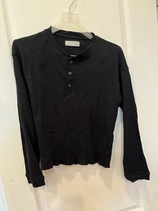 Everlane Top Damen S schwarz Bio Baumwolle Henley Langarm Waffel Strick Tee - Bild 1 von 4