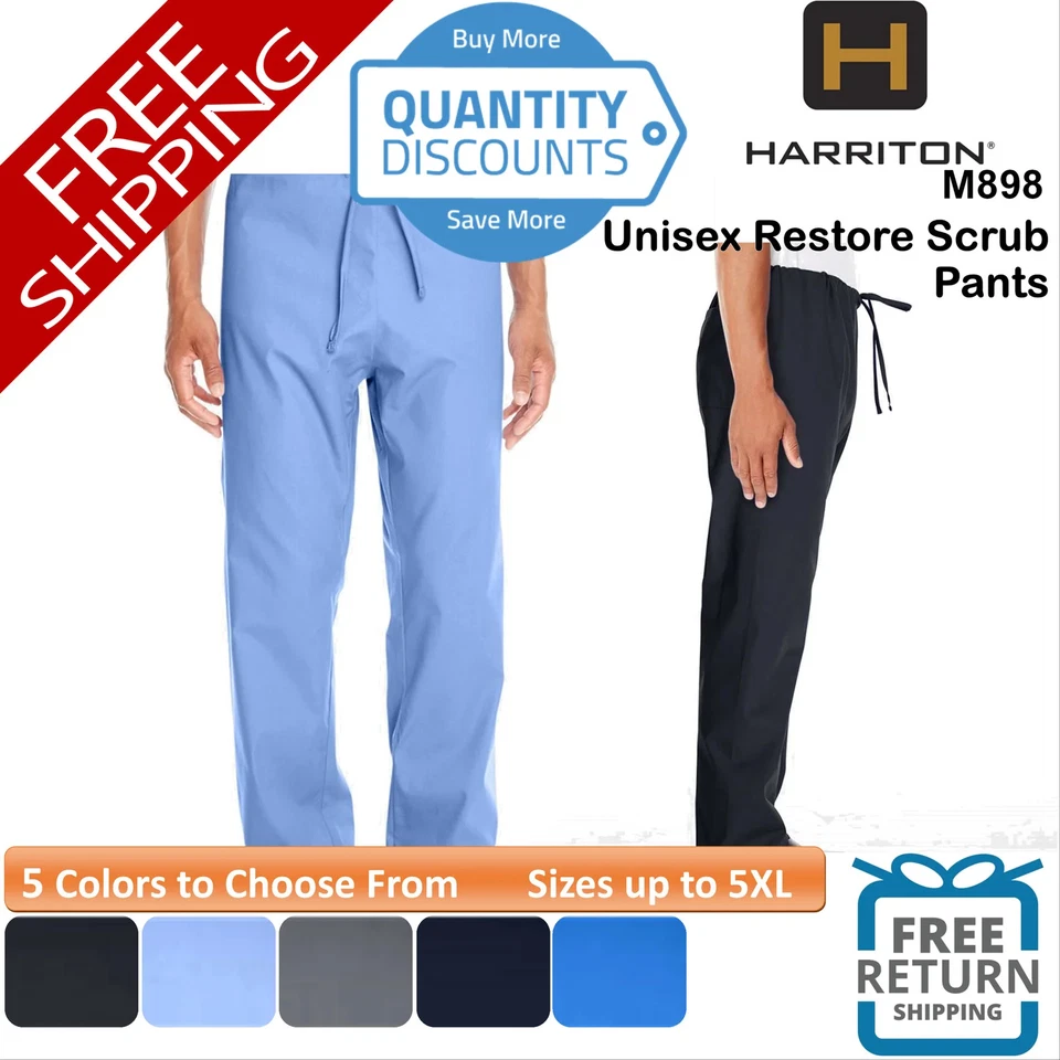 🔥 Pantalones Médicos Harriton Unisex Restaurar Bolsillo Trasero Cordón Hasta 5XL M898 Foto 1 de 1