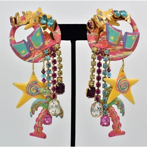 Lunch At The Ritz Vintage Hollywood Clip On Earrings Palm Star 88 Signed BinBK - Picture 1 of 12