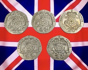 Lot of 5 Great Britain 20 Pence Coins - Elizabeth II - 80s & 90s - Combined Ship - Picture 1 of 2