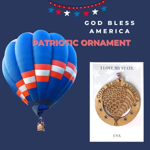 God Bless America Wood Ornament Patriotic Flag Hot Air Balloon Made in USA - Picture 1 of 4
