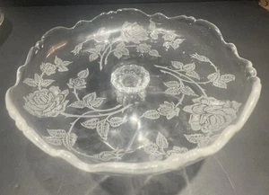 HEISEY GLASS Etched ROSE Footed Bowl Compote 6” wide and 3” high - Picture 1 of 5