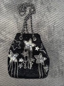 Idyllwind Beaded Velvet Crossbody Chain Silver Black Star Country Soft Bag Purse - Picture 1 of 4