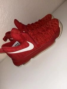 Men's Size: 8.5 RARE Red KD 9 Kevin Durant Nike Flyknit Sneakers - Worn - Picture 1 of 13