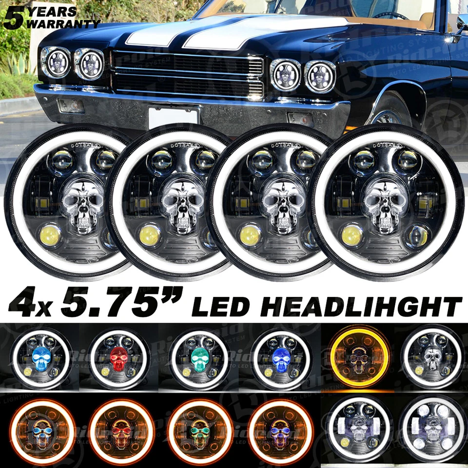 4x 5.75" 5-3/4 Halo RGB LED Faros Hi/Lo Para Chevy Chevelle El Camino Impala Foto 1 de 4