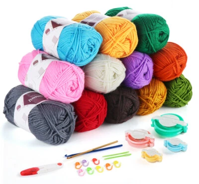 FAMERYDE Häkelgarn set Strickgarn Strick 12 Farben Acryl Garn Garnknäuel für Handarbeiten