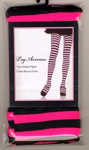 PARTY COSTUME BLACK NEON PINK STRIPE TIGHTS FOR COSPLAY WITCH O/S NWT - Picture 1 of 1