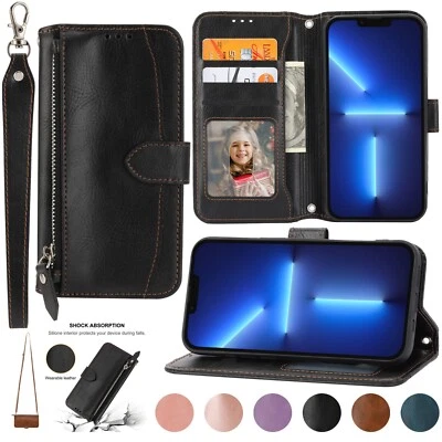 For Google Pixel 8/7 Pro 7A Luxury Zipper Leather Wallet ID Kickstand Phone Case - Image 1 of 4