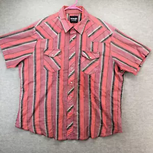 Wrangler Western Shirt 2XL Red Pink Stripe Short Sleeve Pearl Snap Cowboy Casual - Picture 1 of 7
