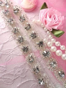 XR88 Silver Beaded Stud Crystal Rhinestone Trim 3/8" - Picture 1 of 1