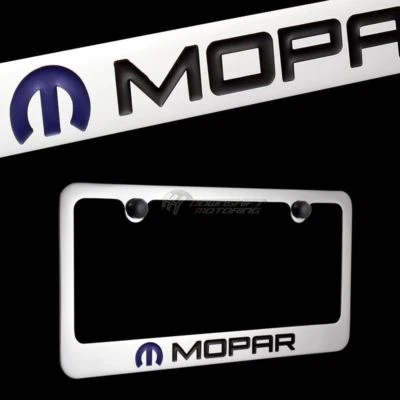 Marco de matrícula de metal latón cromado con tapas negras AUTÉNTICO LOGOTIPO Dodge Mopar Foto 1 de 3