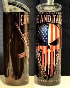 Come and Take Them Punisher Skull 20oz Skinny Tumbler w/ Straw & Lid. BRAND NEW - Picture 1 of 4