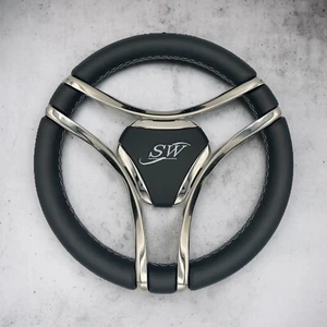 Lora Boat Steering Wheel Stainless Steel Spokes KEYED | Silver Wave Boat Logo - Picture 1 of 23