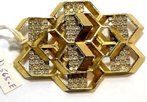 Vintage DeLillo Pin/Brooch Rhinestones in Gold Plate Setting Signed - Picture 1 of 6