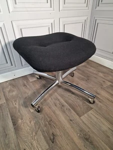 Retro Black Fabric Swivel Foot Stool Seat Office Chair - Mid Century MCM - Picture 1 of 24