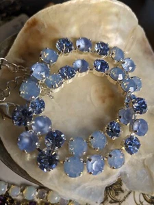 Light Sapphire And Blue Opal Crystal Necklace & Earrings In Sterling Plated - Picture 1 of 8