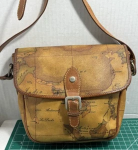Alviero Martini 1a Classe Borsa a tracolla in pelle Made In Italy Mappa del Mondo - Foto 1 di 12