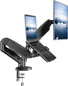 Support Moniteur avec Plateau Ordinateur Portable, 11,6 à 32 Pouces Réglable Ressort à Gaz Bras Support - Photo 1/8