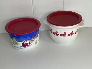 2- Tupperware Papá Noel Cuencos Blancos y Rojos Tapa A Presión Navidad De Colección - Imagen 1 de 11