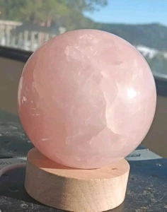 Lámpara bola de cristal 1 lb 6 OZ esfera de cuarzo rosa con soporte seleccionado a mano grande vívido - Imagen 1 de 10