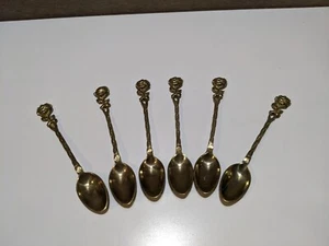 BEAUTIFUL Set of 6 ROSE Design Gold Tone Tea Spoons - Picture 1 of 7