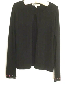 EUC David Brooks Long Sleeve Cardigan  Sz M Hook Close, Embellished Hems-Sleeves - Picture 1 of 6