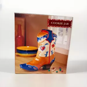 Stivale Cowboy Blu Bianco Rosso Marrone Ceramica Biscottiera Nuovo Con Scatola - Foto 1 di 12