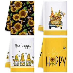4 Pcs Summer Bee Kitchen Towels Honeybee Gnome Hand Dish Towels - Picture 1 of 7