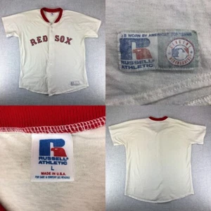 Vintage Boston Red Sox Russell Athletic Baseball Jersey Mens Large White FLAWS - Picture 1 of 12