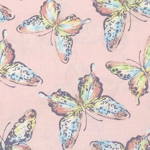 Fabric Butterflies Pastels on Pink Cotton 1/4 Yard - Picture 1 of 6