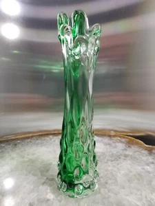 Oread Glass Vase * Green & Clear Hobnail Swung * 6 Finger * 8 1/4" * 0394 - Picture 1 of 17
