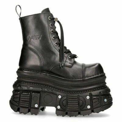 New Rock Boots MILI083CCT-C4 Unisex Metallic Black Leather Platform Military - Image 1 of 4