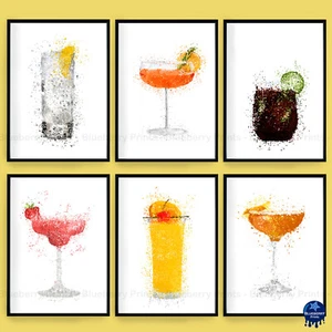 Drink and Cocktail Prints Splatter Art Poster Home Bar Decor A5 A4 A3 (Set 9) - Picture 1 of 7