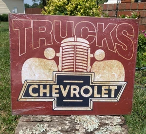 Vintage Chevy Classic Trucks Tin Metal Sign Wall Chevrolet Garage Motors Shop - Picture 1 of 1
