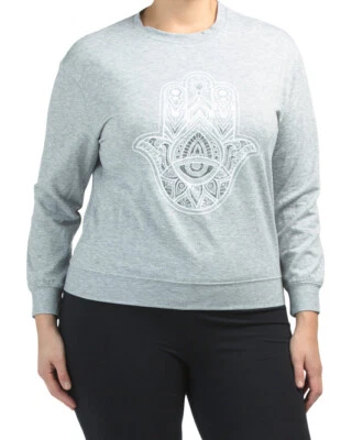 Sudadera pulóver polar cuello redondo Miken Flow para mujer talla 1X gris acento jaspeado Foto 1 de 4